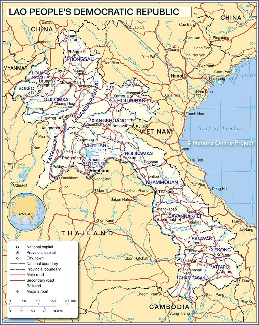 Kaart laos ja seda ümbritsevad riigid