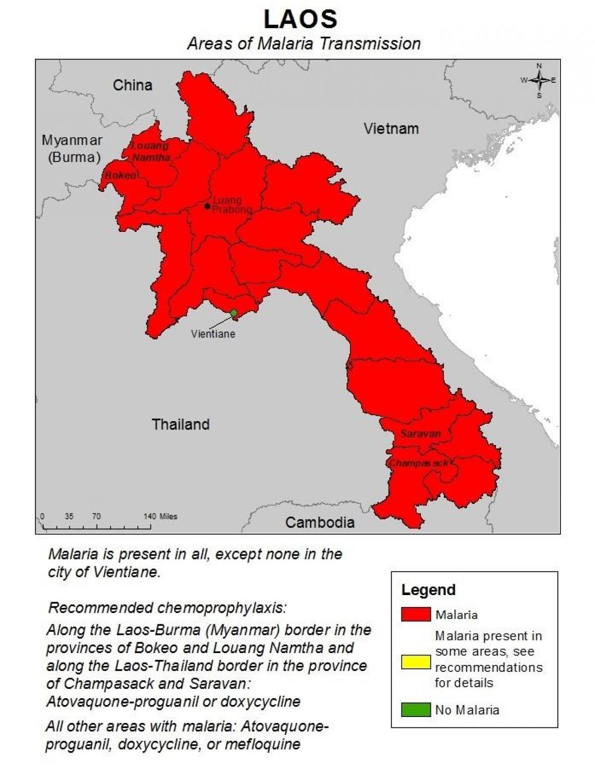 Kaart laos malaaria 